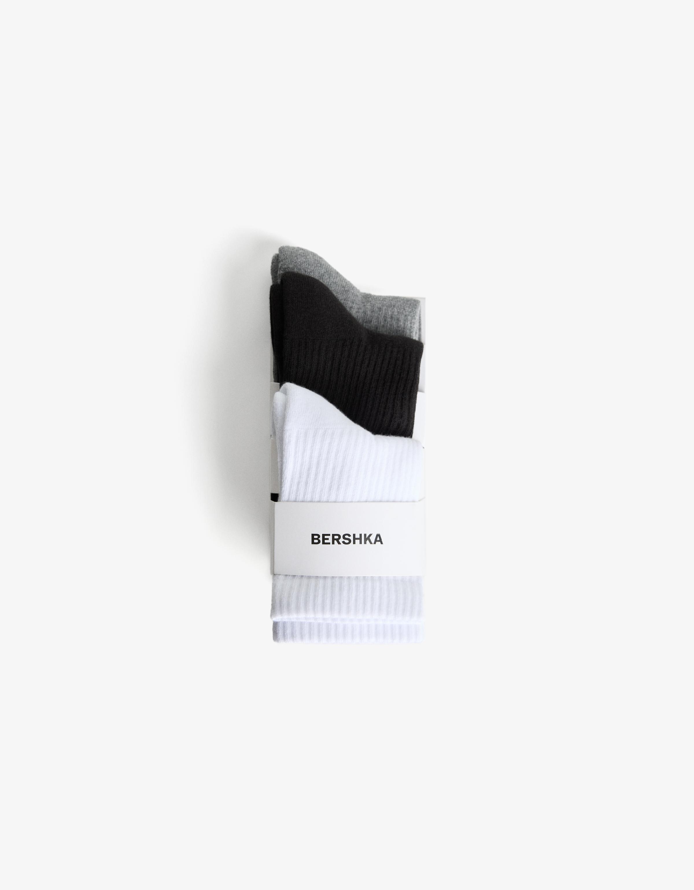 Bershka 3er-Pack Sportsocken Herren L Grau