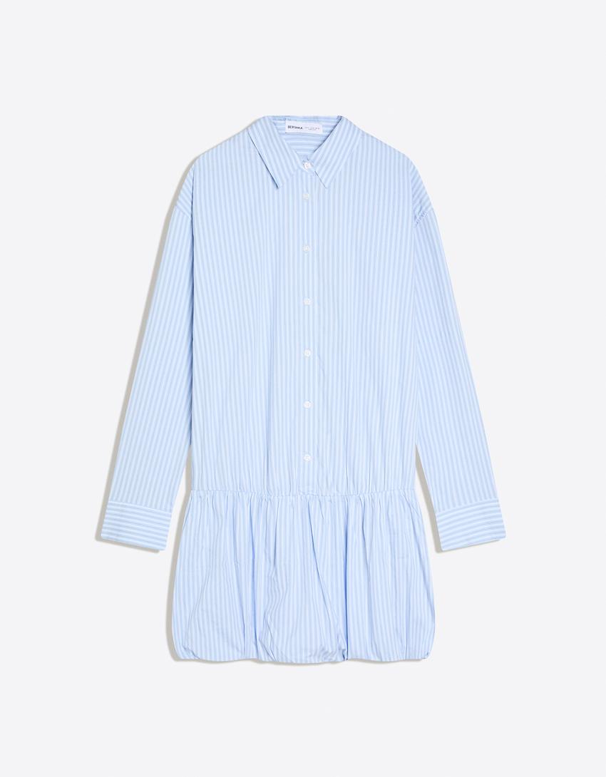 Mini-Hemdblusenkleid mit Ballonärmeln-Hellblau