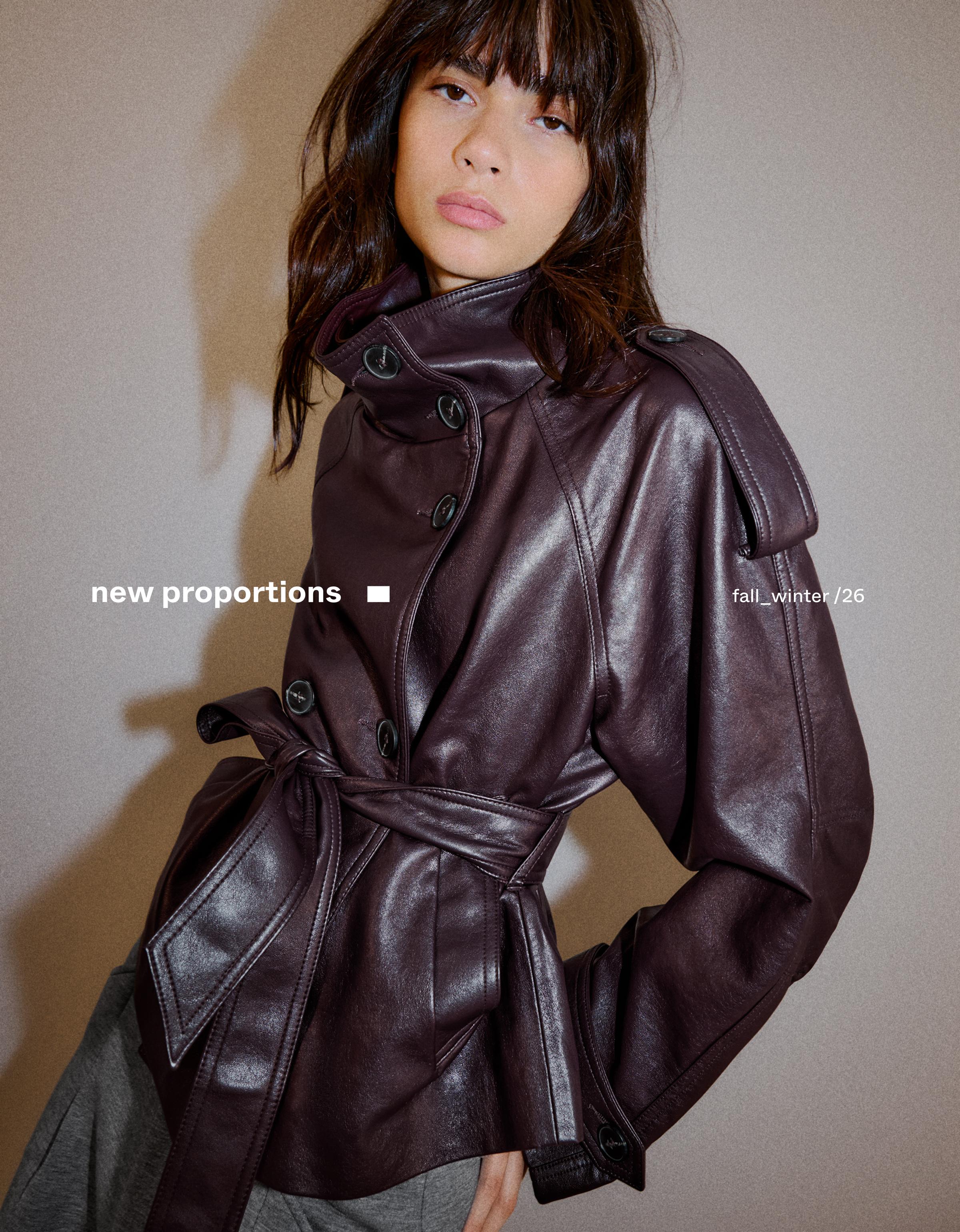 Short leather effect trench jacket — Burgundy