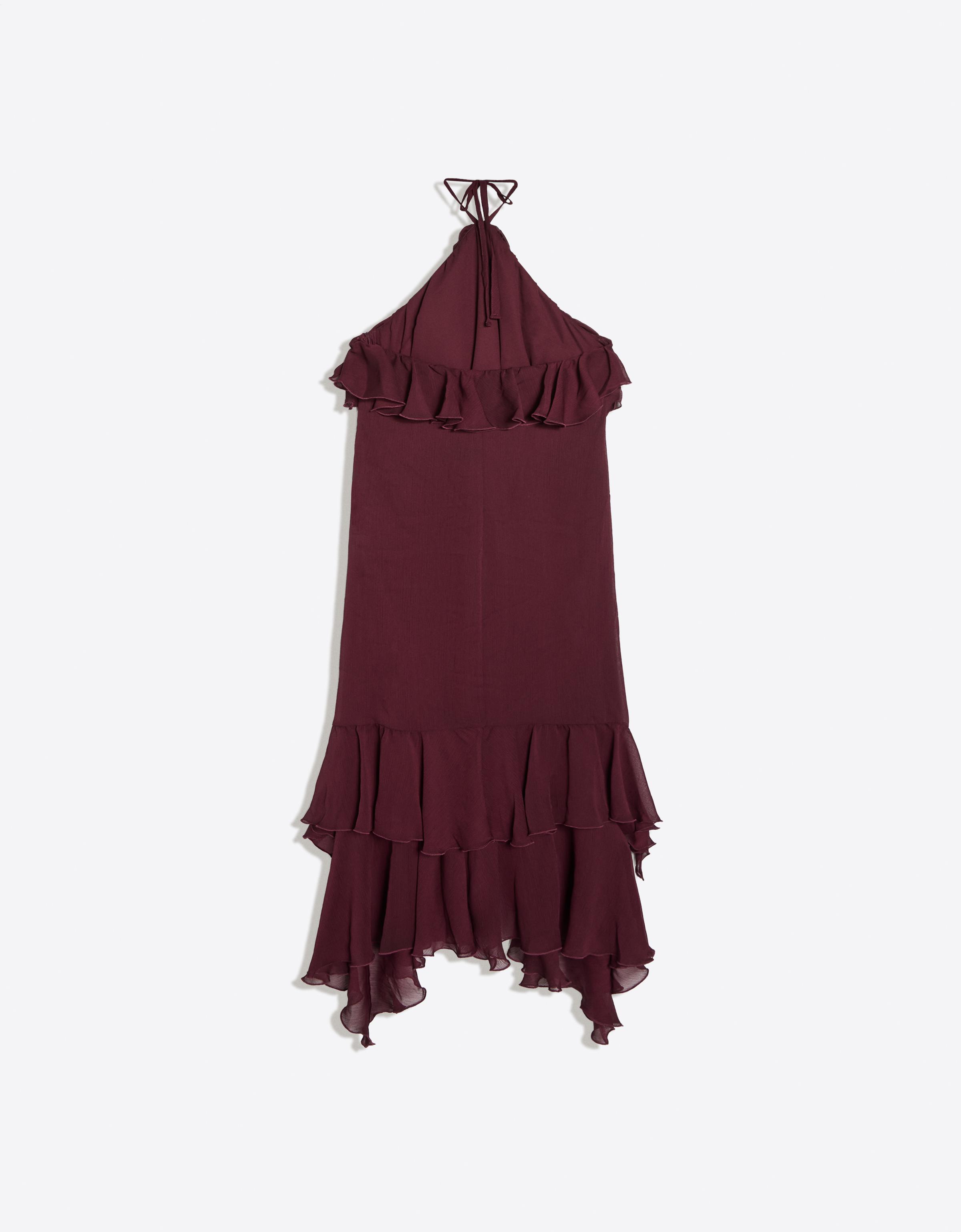 Frilled midi dress — Maroon