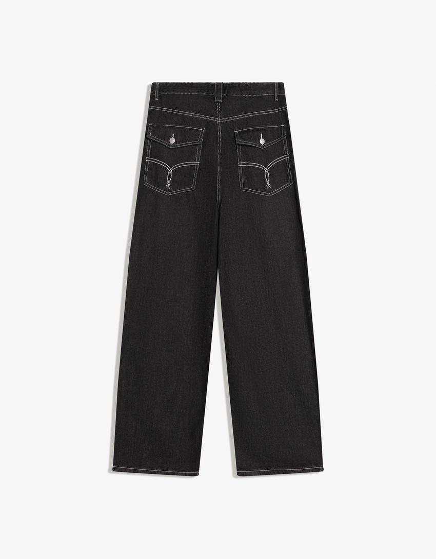 Jeans super baggy bordado-Negro