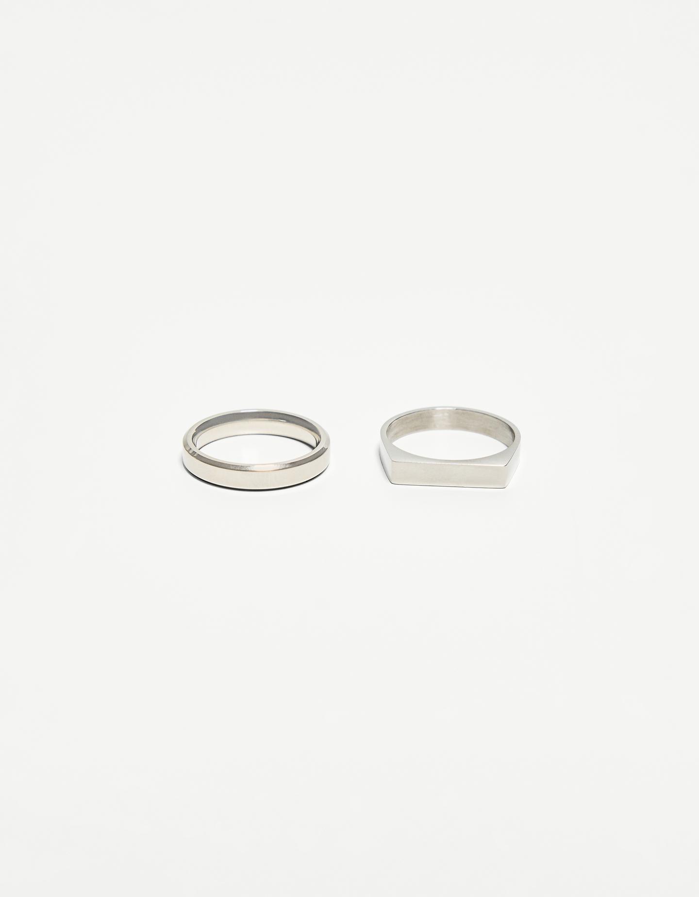 Bershka Pack 2 Anillos Acero Hombre L Plata