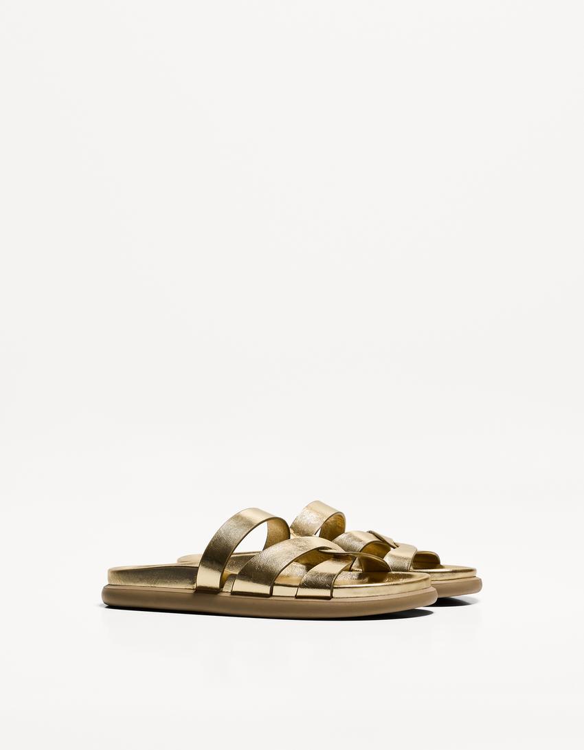 Sandales plates brides multiples-Or
