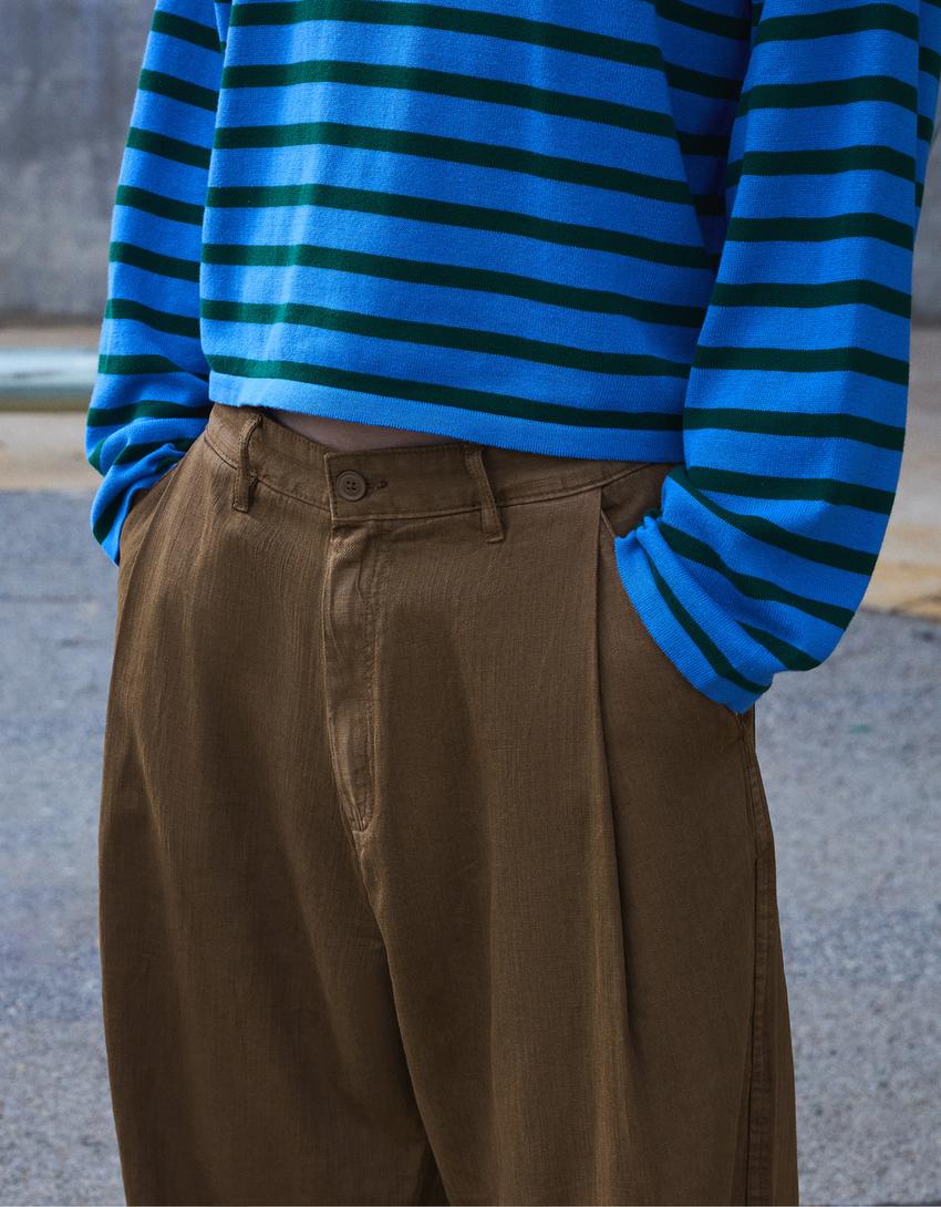 Super baggy trousers with linen-Brown