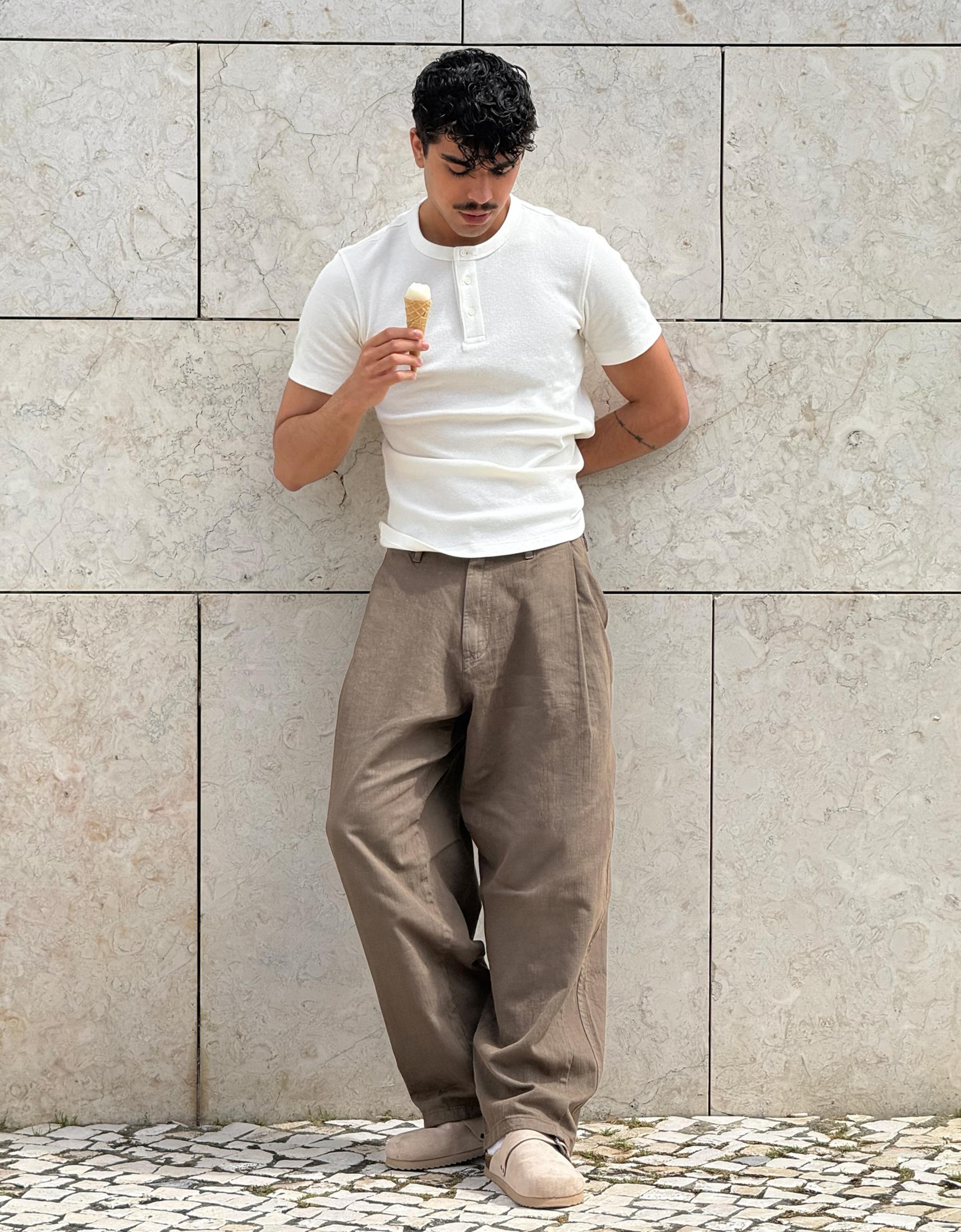 Short sleeve henley T-shirt — White