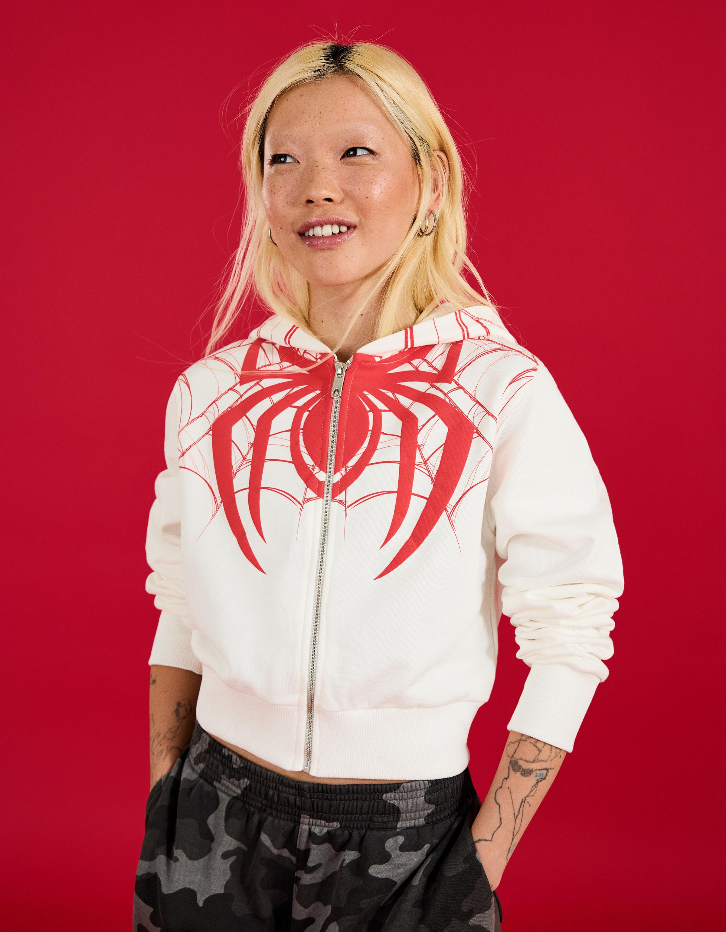 Bershka Sudadera Capucha Print Spider-Man Mujer L Blanco Roto