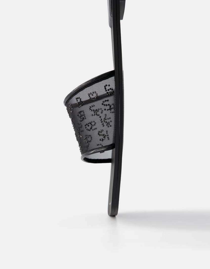 شبشب شبكي بأحجار راين-أسود