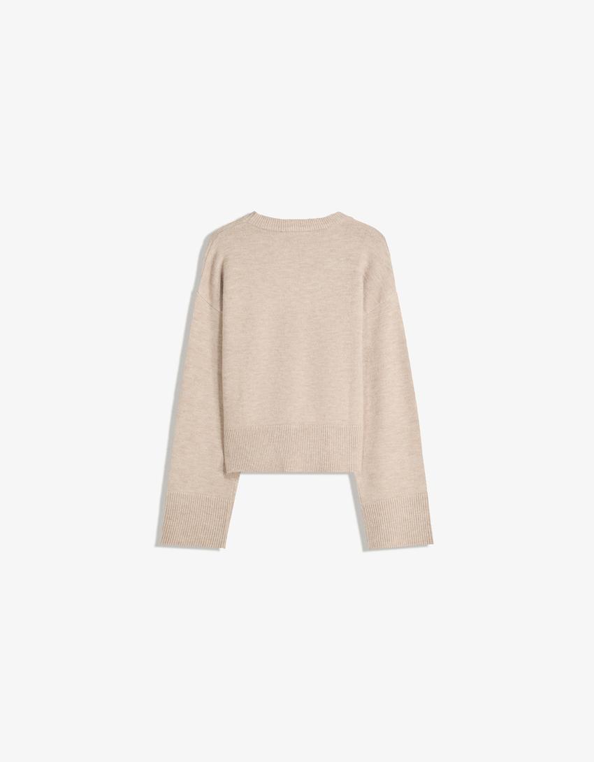 Oversize sweater with ribbed hem-Sand