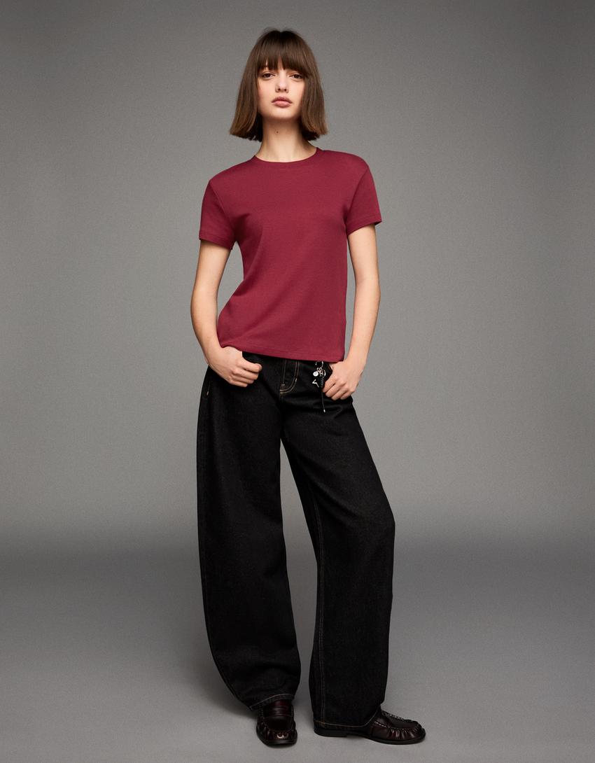 Heavy cotton short sleeve T-shirt-Burgundy