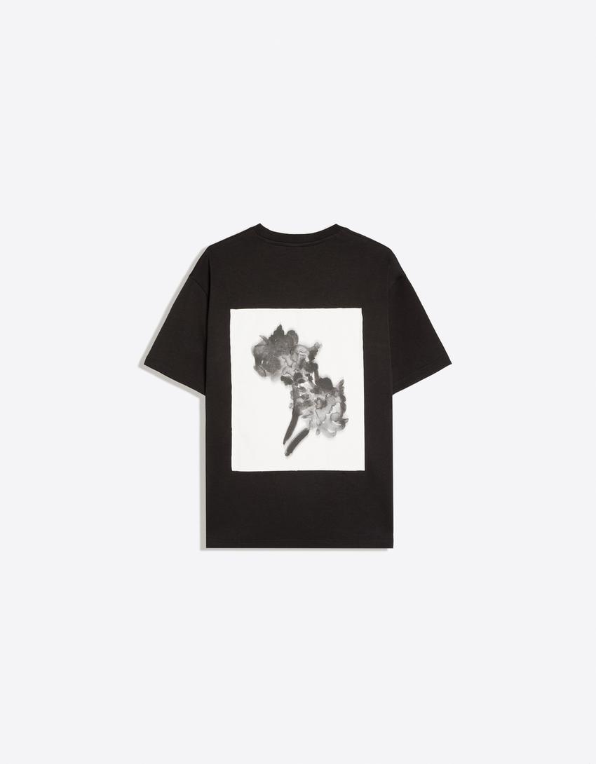 Baskılı interlok şardonlu sweatshirt-Siyah