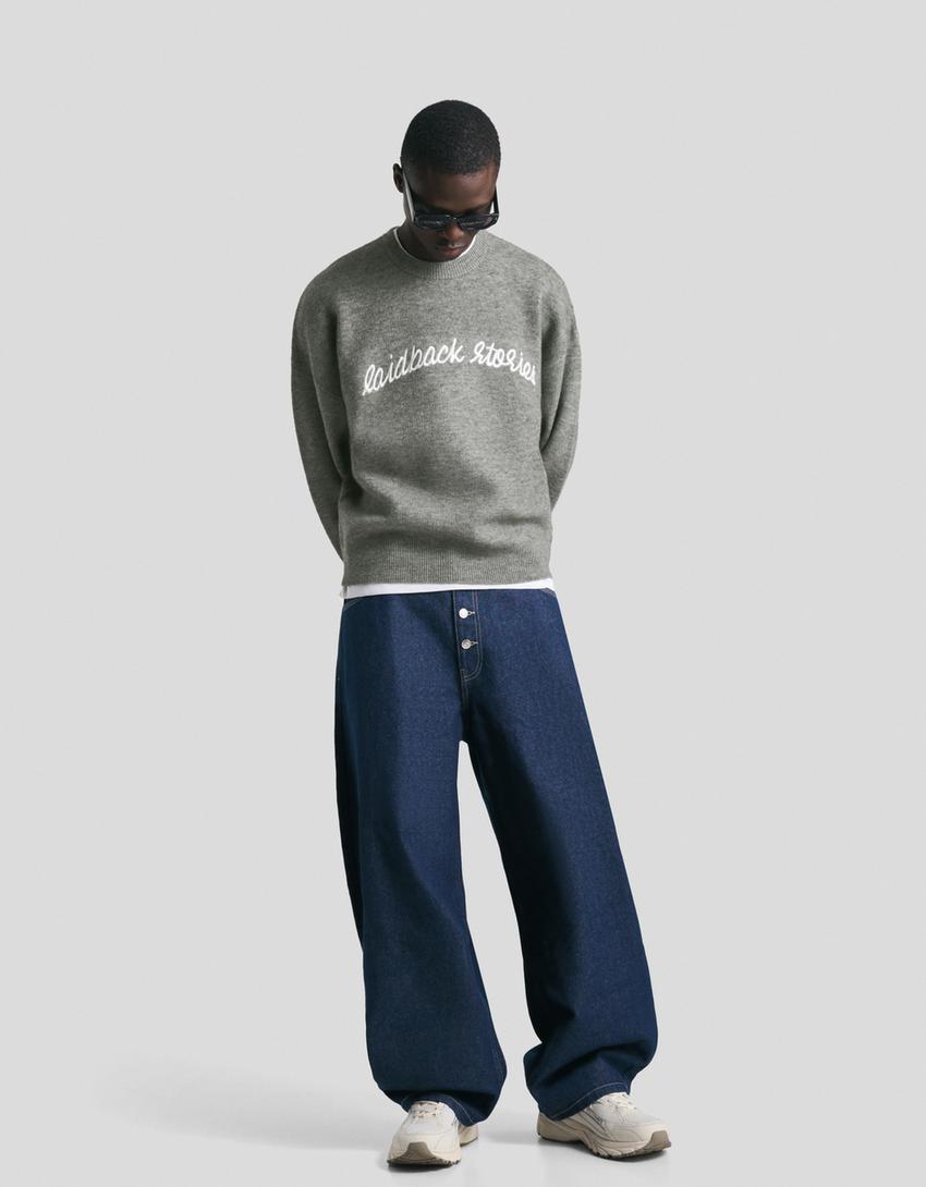 Embroidered jacquard sweater-Grey