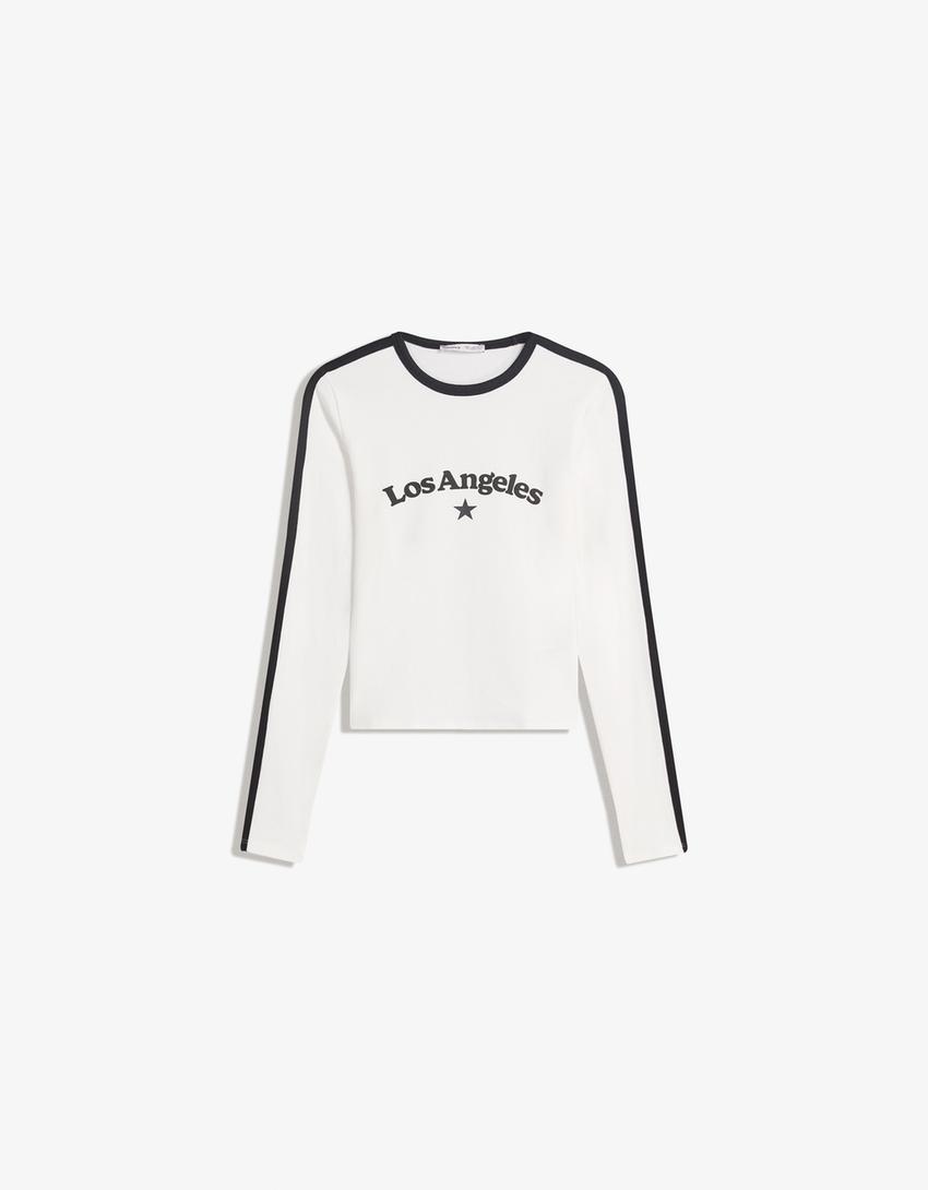 T-shirt à manches longues imprimé-Blanc cassé