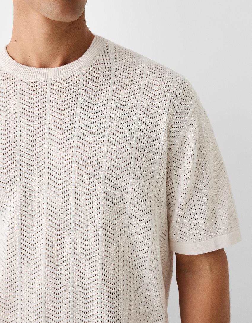 T-shirt estrutura rendilhado-Cru-5
