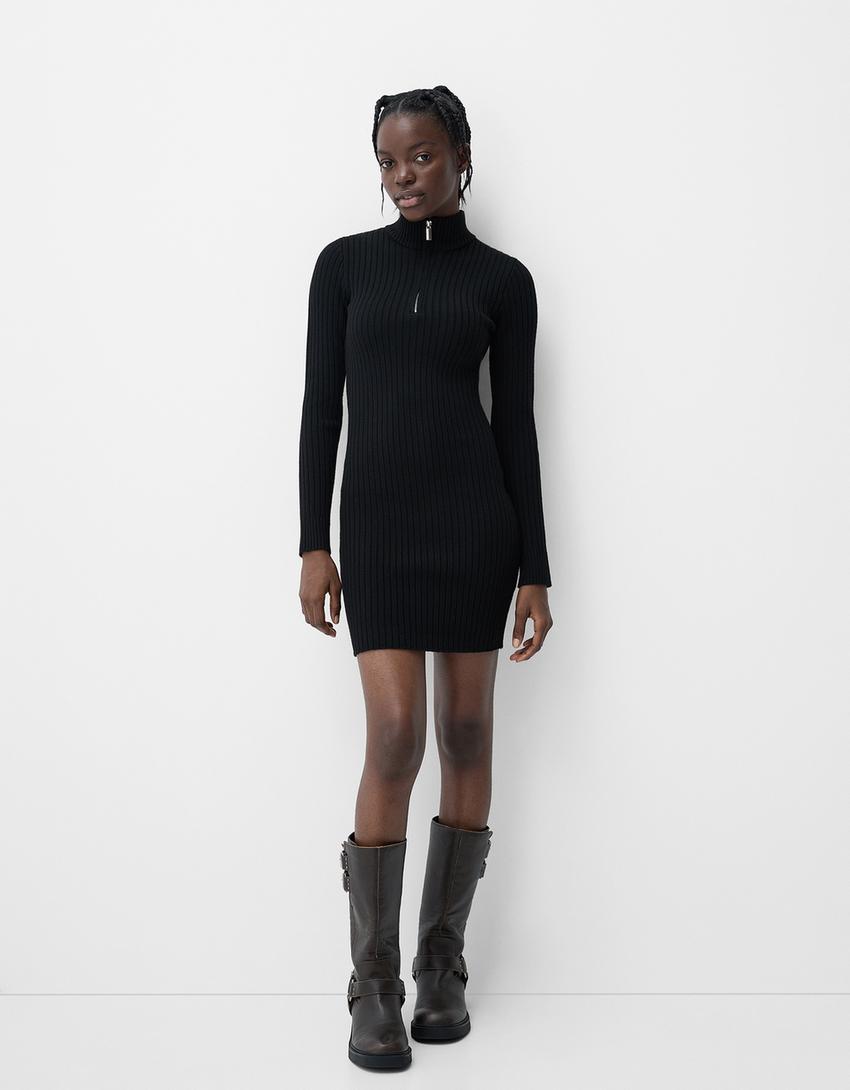 Ribbed mini dress with zip Dresses and jumpsuits Women Bershka