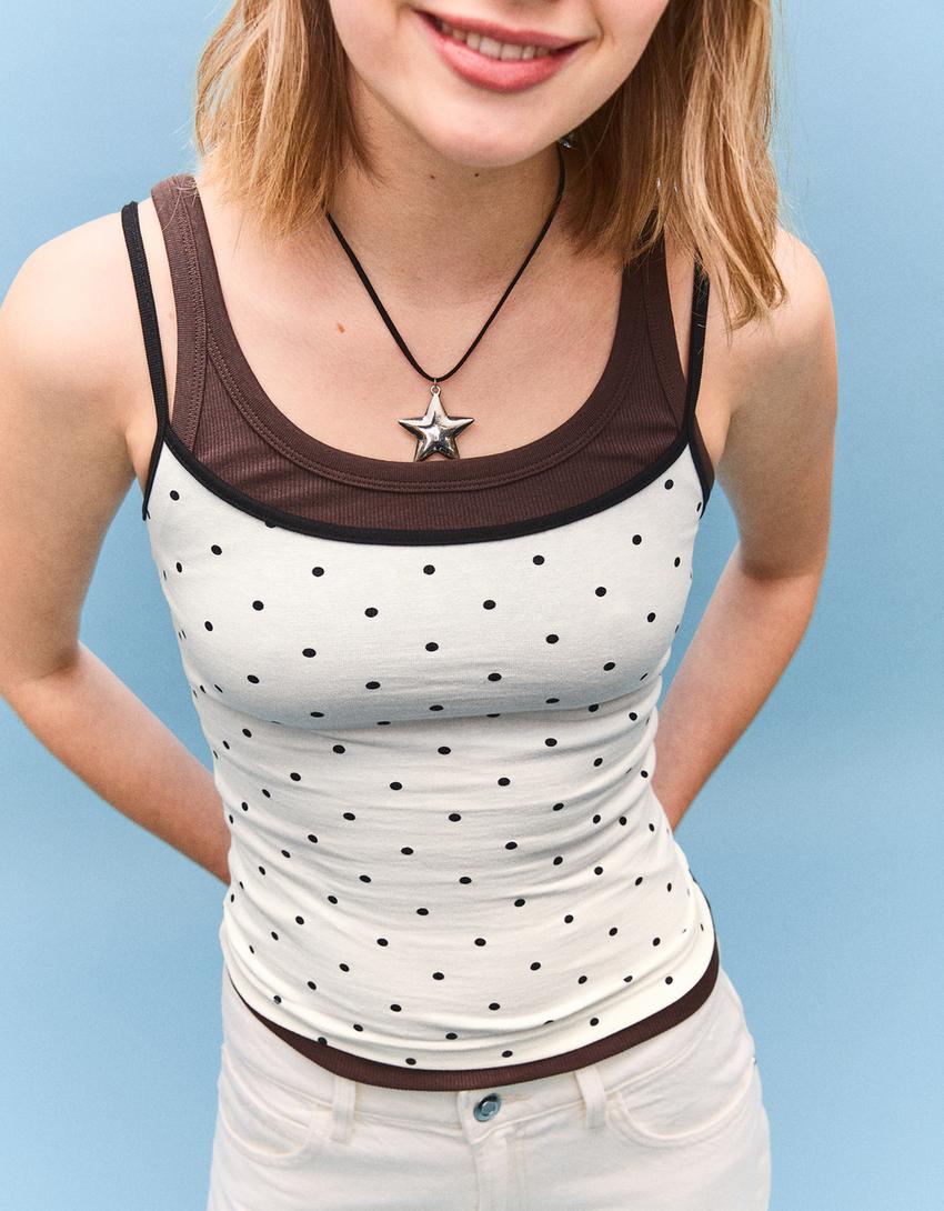 Top cu bretele-Alb / Negru