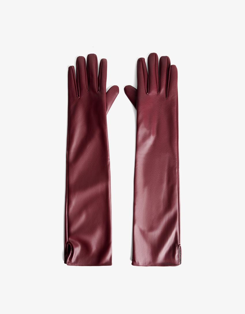 Guantes largos efecto piel-Granate