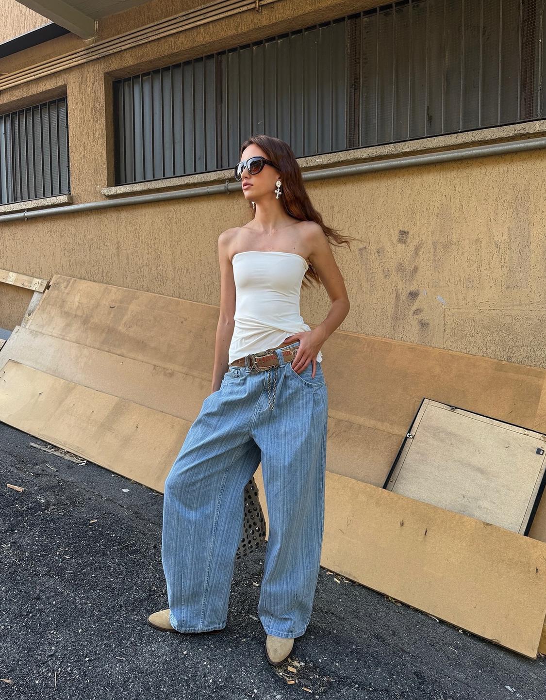 Striped balloon fit jeans