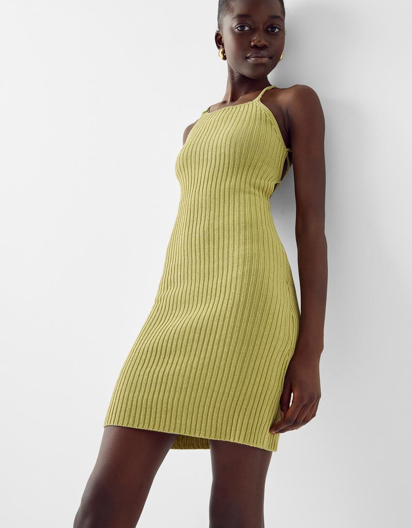 Robe rustique dos nu-Vert-2