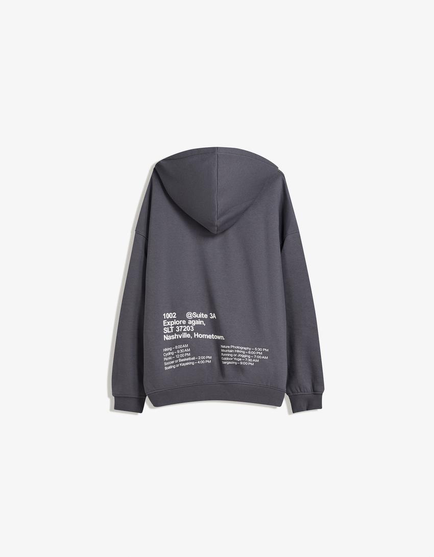 Hoodie med tryck-Mörkgrå-1
