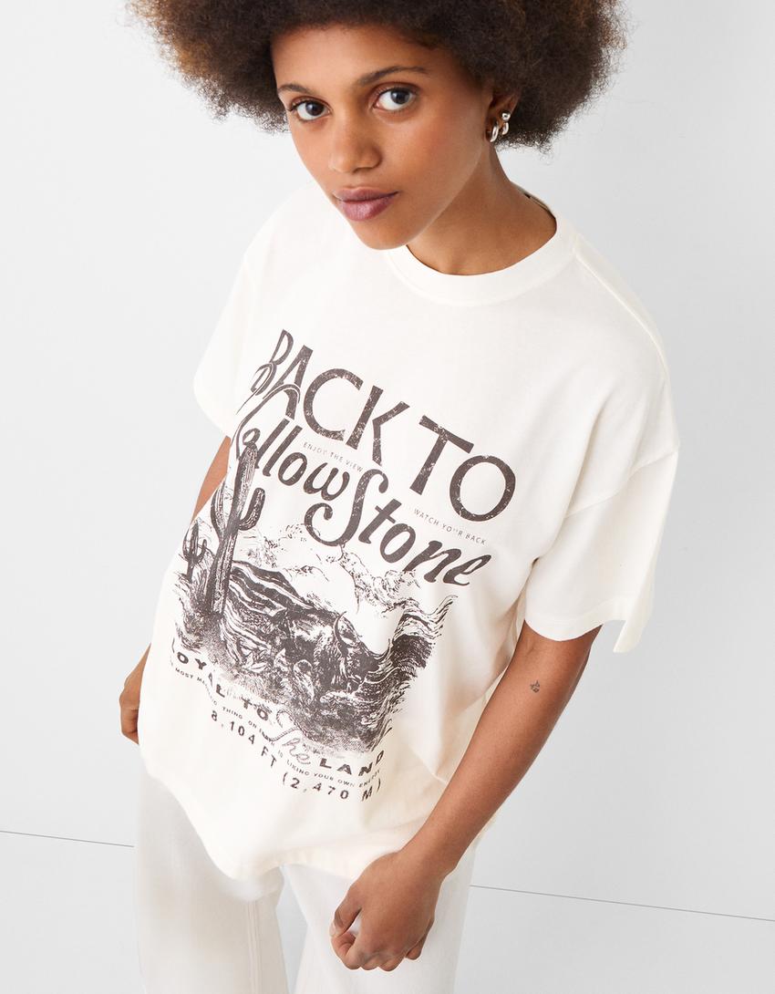 Short sleeve T-shirt with print-Off white-2