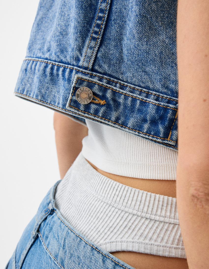Cropped denim waistcoat-Light blue-5