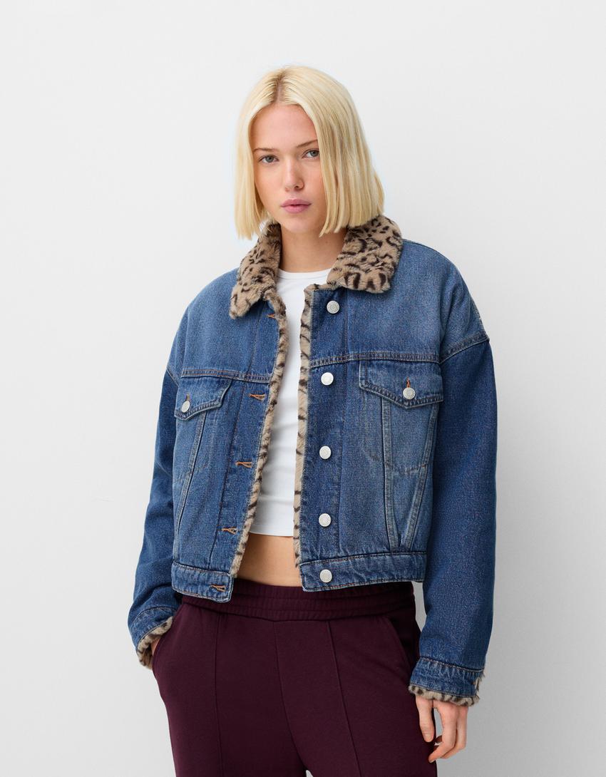 Gefütterte Jeansjacke Jeans Jacke Mit Fell Outfit Jeansjacke Fell