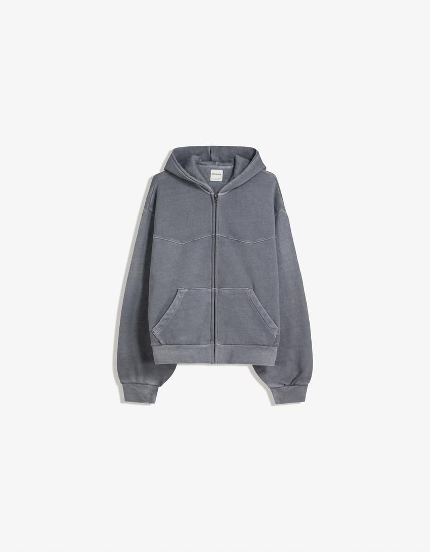 Boxy Cropped-Sweatshirt mit Reißverschluss-Grau-4