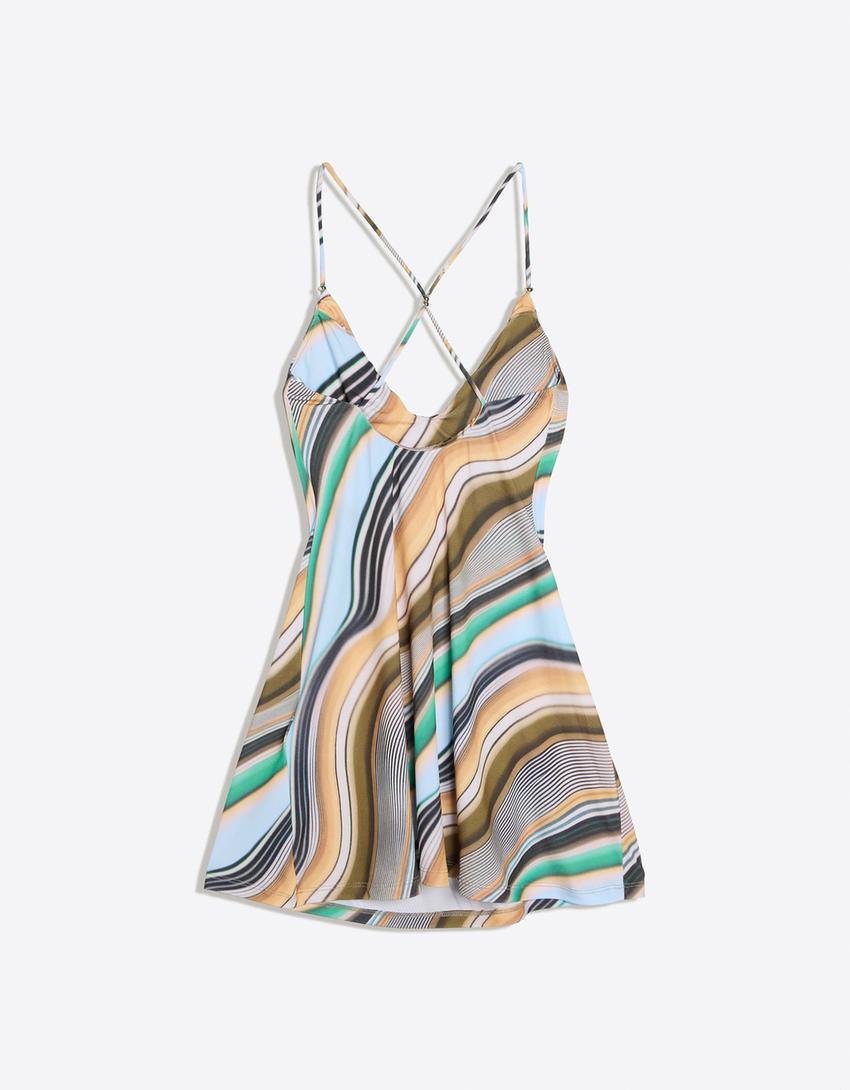 Robe mini encolure américaine-Bleu clair