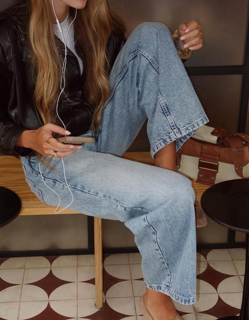 Düşük bel boyfriend jean-Açık mavi