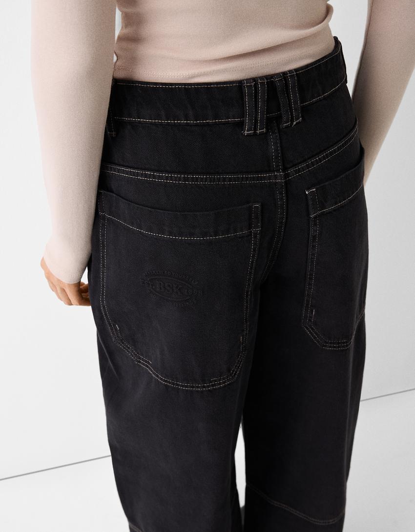 Wide-leg skater-fit twill trousers-Grey-5