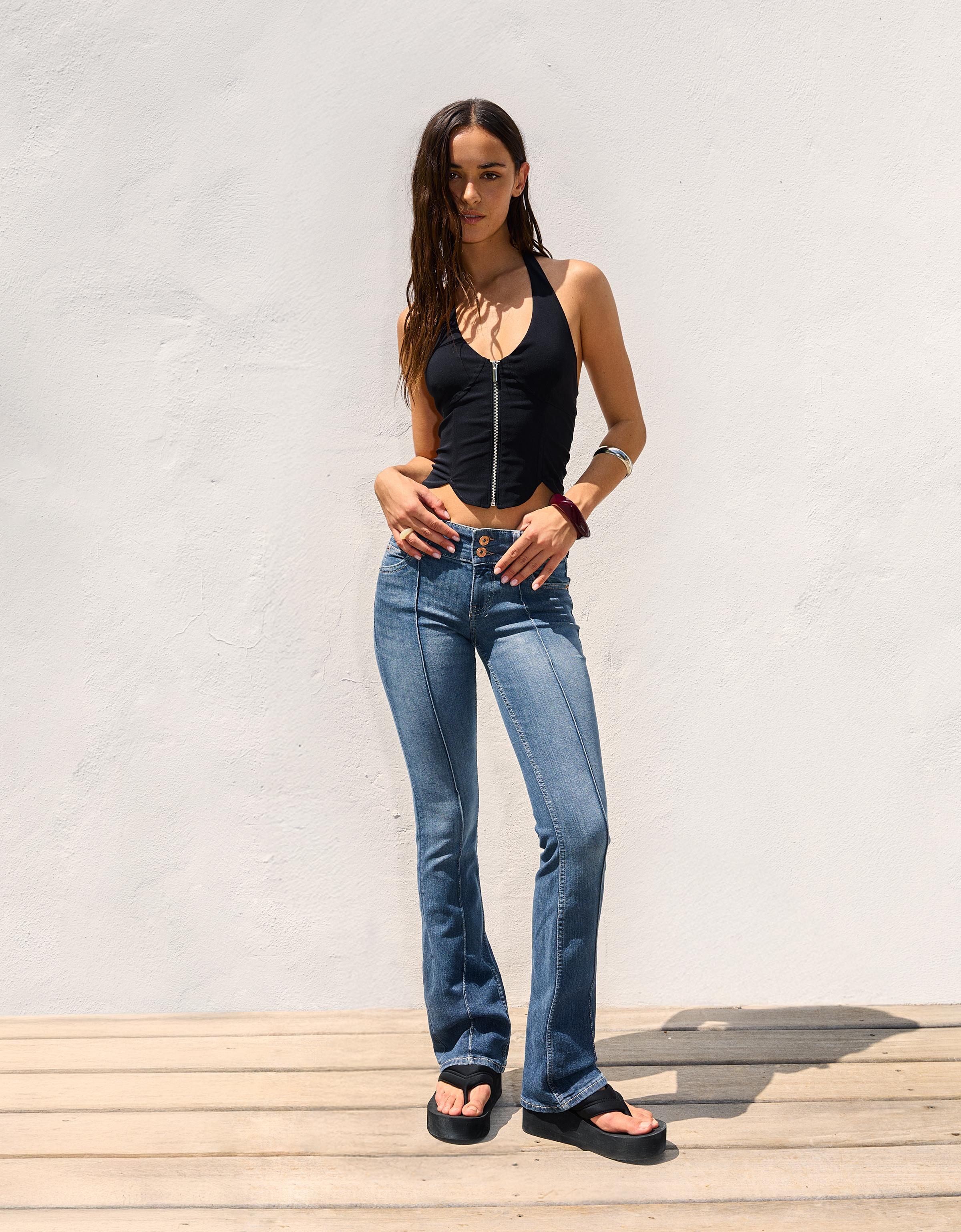 Bershka Top Aus Bengaline Mit Reißverschluss Damen S Schwarz