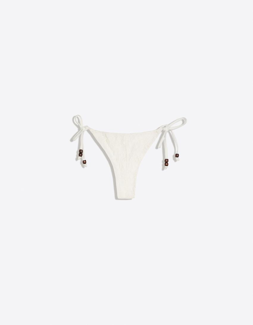 Bas de bikini en dentelle-Écru