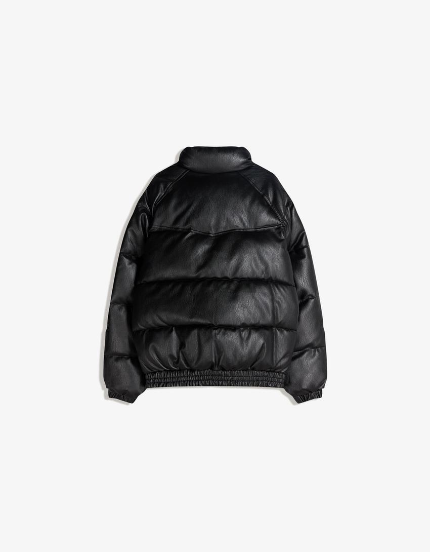 Puffy leather effect jacket-Black