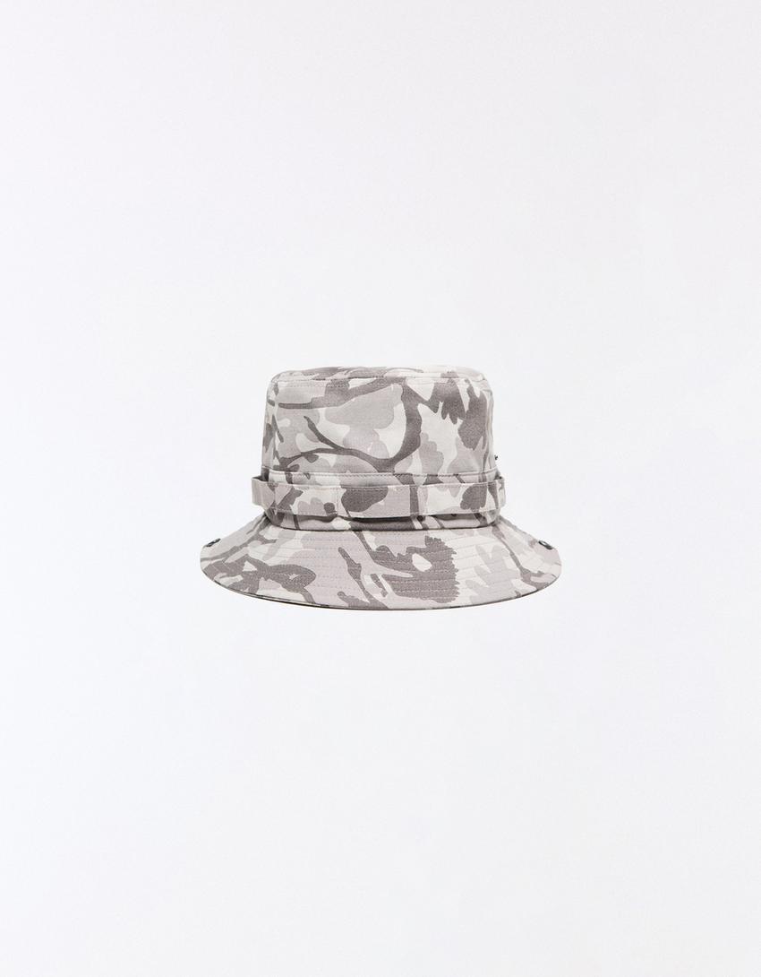 Printed bucket hat-Grey Marl