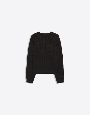 Embroidered waffle-knit round neck jumper — Black 6