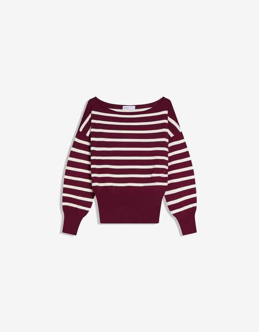 Asymmetric print sweater-Burgundy