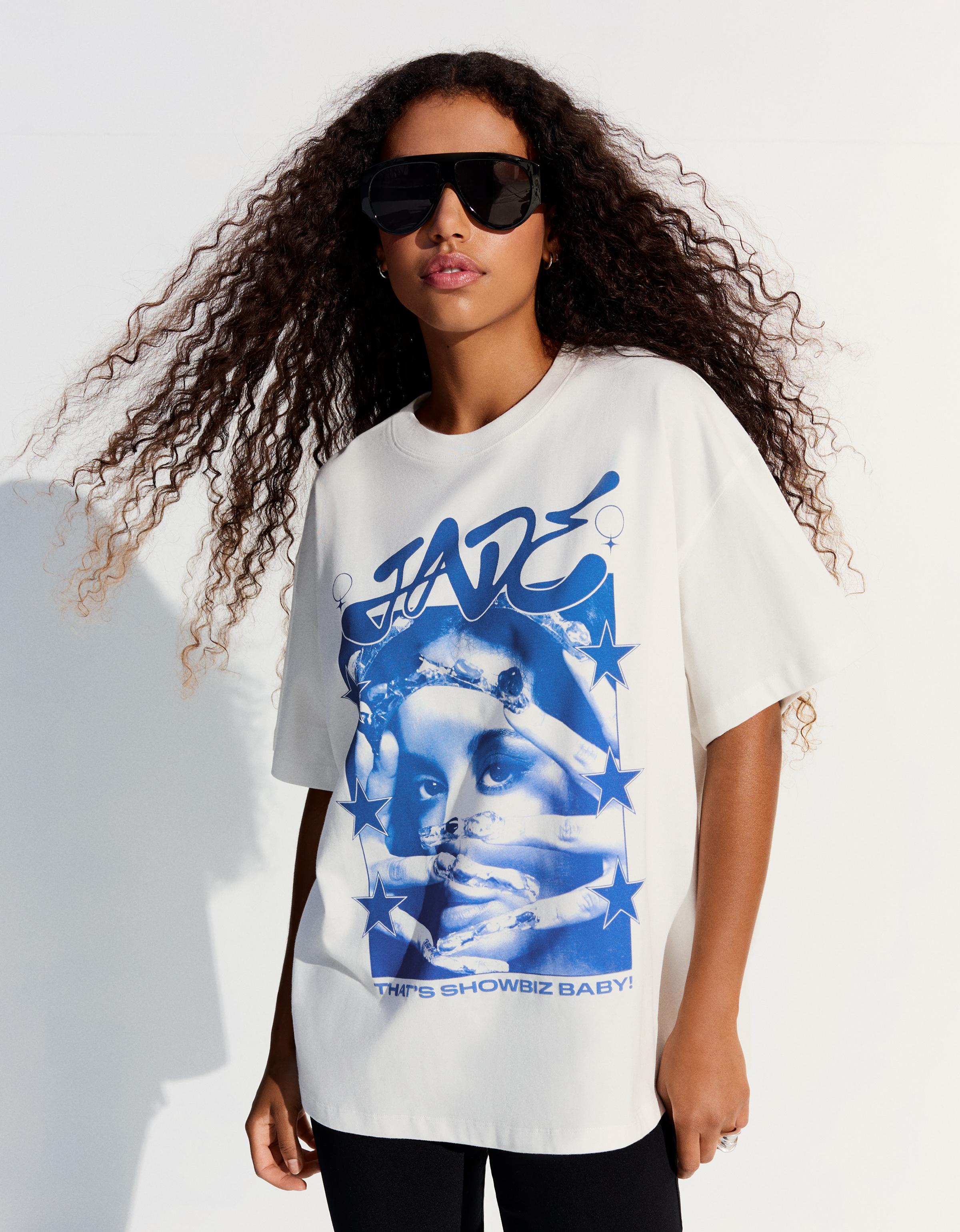 Bershka Camiseta Oversize Jade Mujer Blanco Roto