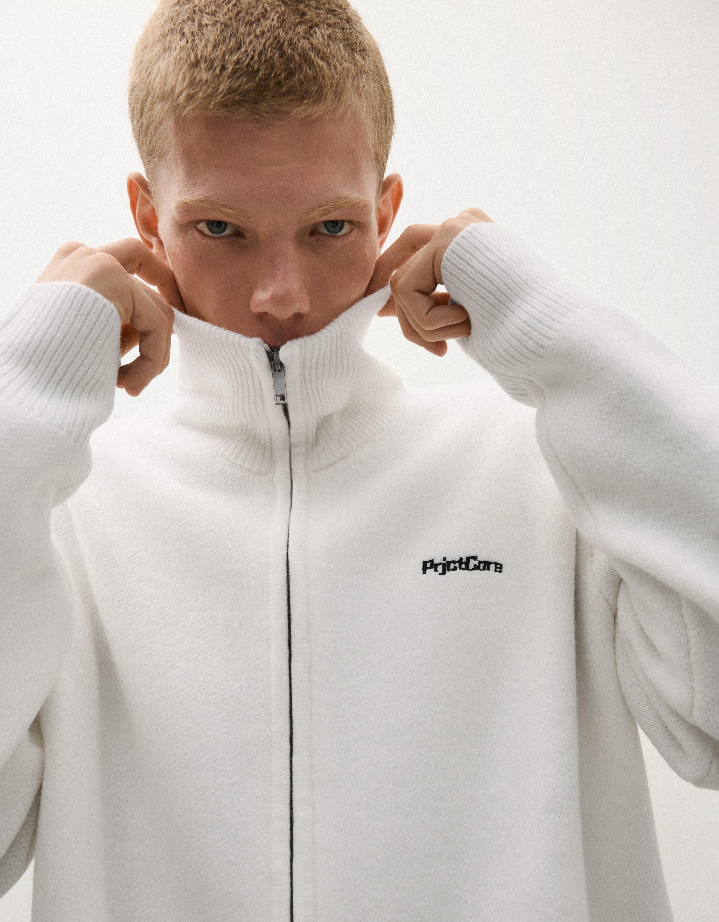 Boxy knit zip jacket — Off white