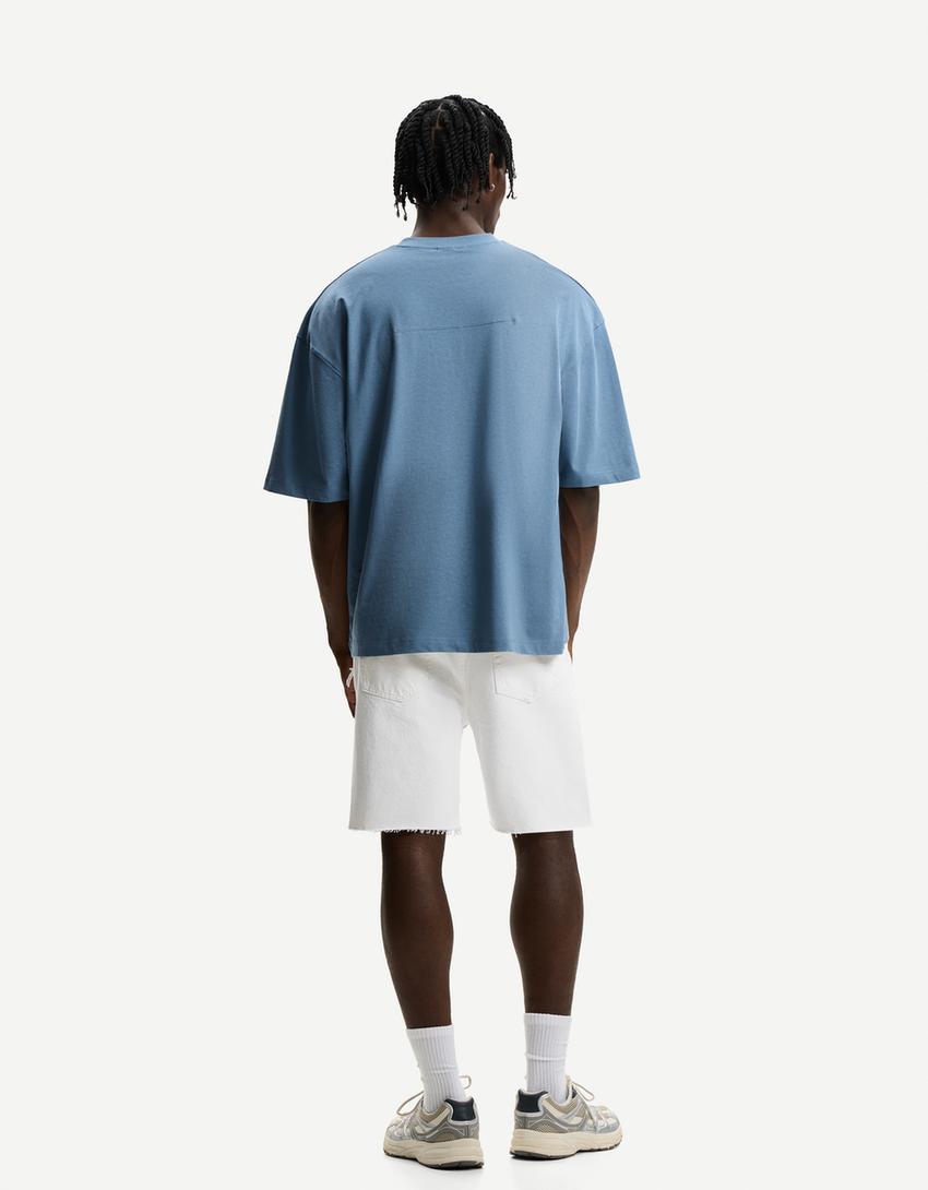 Gescheurde denim bermuda-Wit