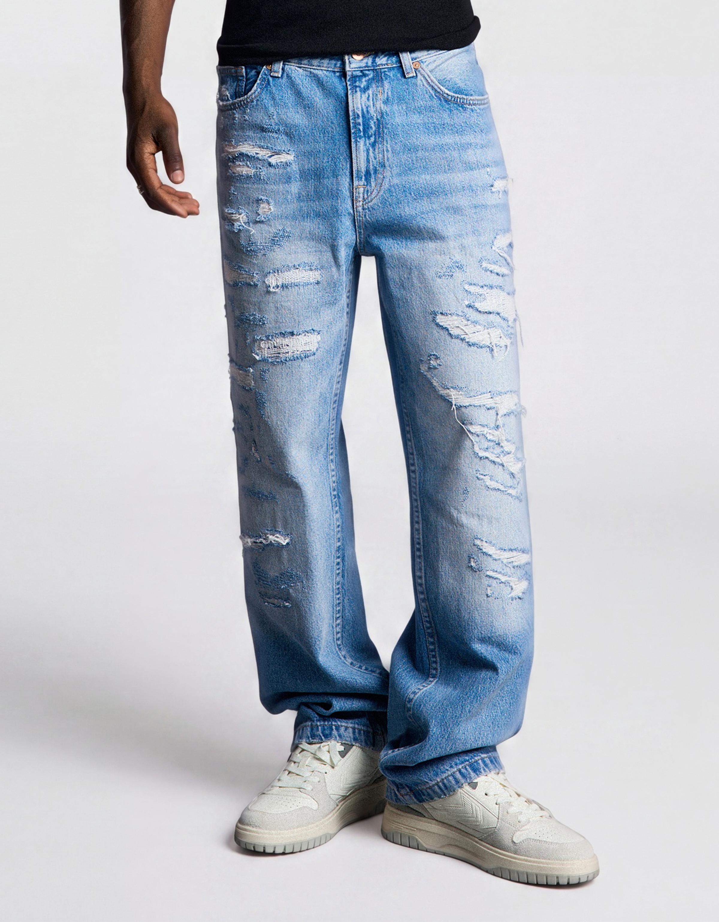 Ripped straight wide leg jeans — Light blue