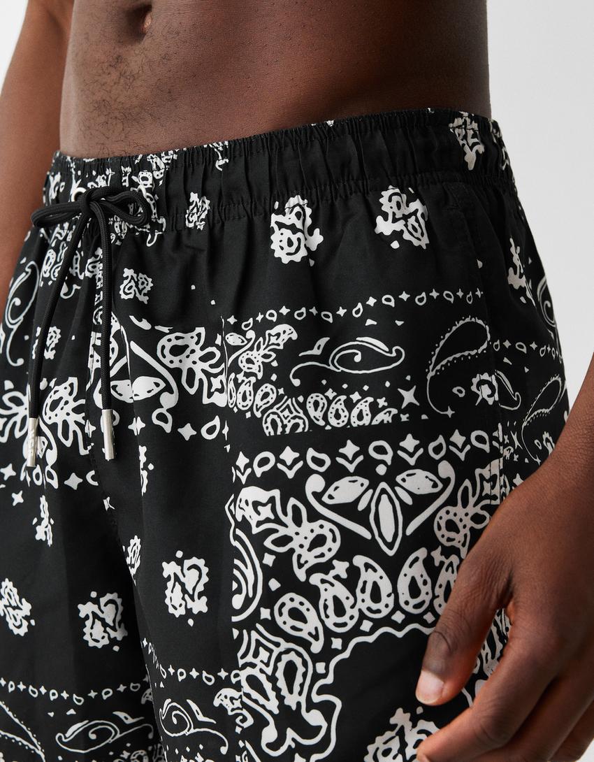 Printed swimming trunks-Black-6