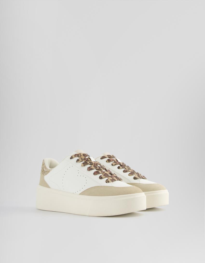 Sneakers imprimé animal et paillettes-Blanc-2