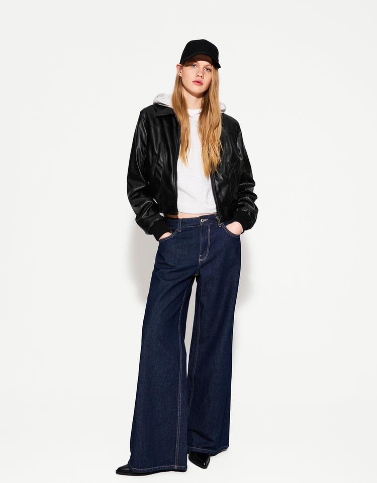 Ribbed faux leather jacket