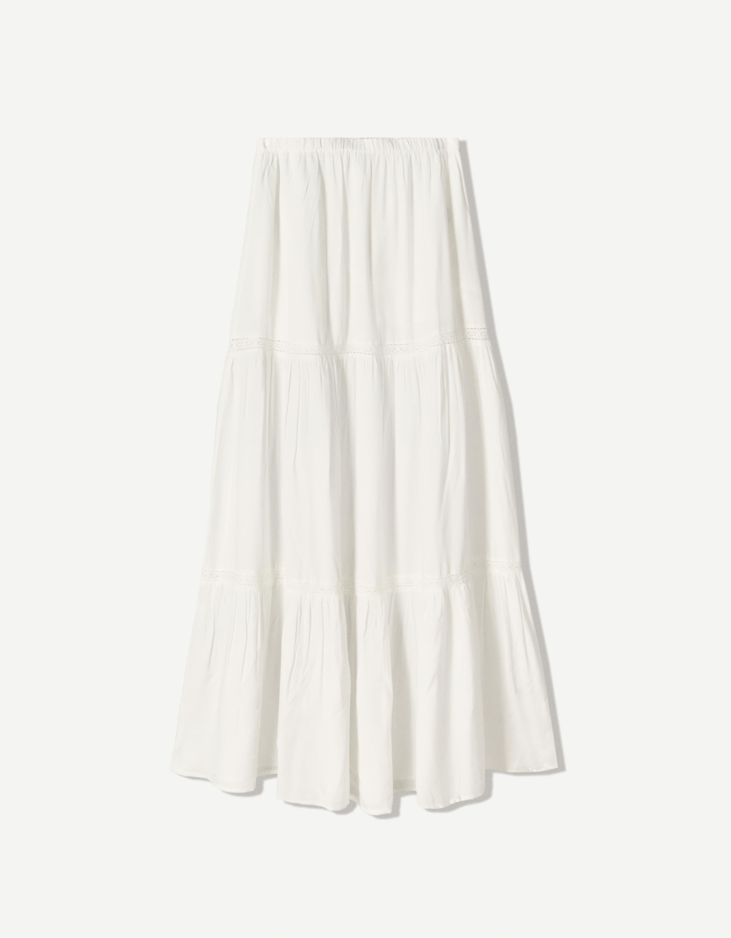 Bershka Midirock Mit Lochstickerei Damen Xs Weiss