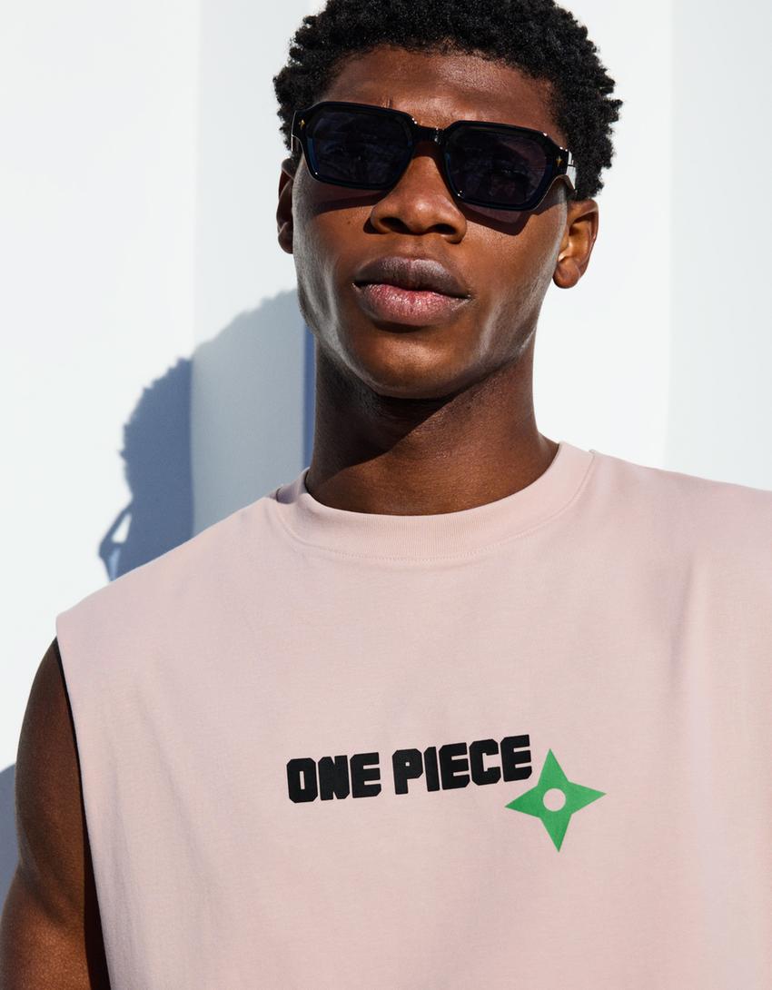 Camiseta One Piece sin mangas print-Rosa