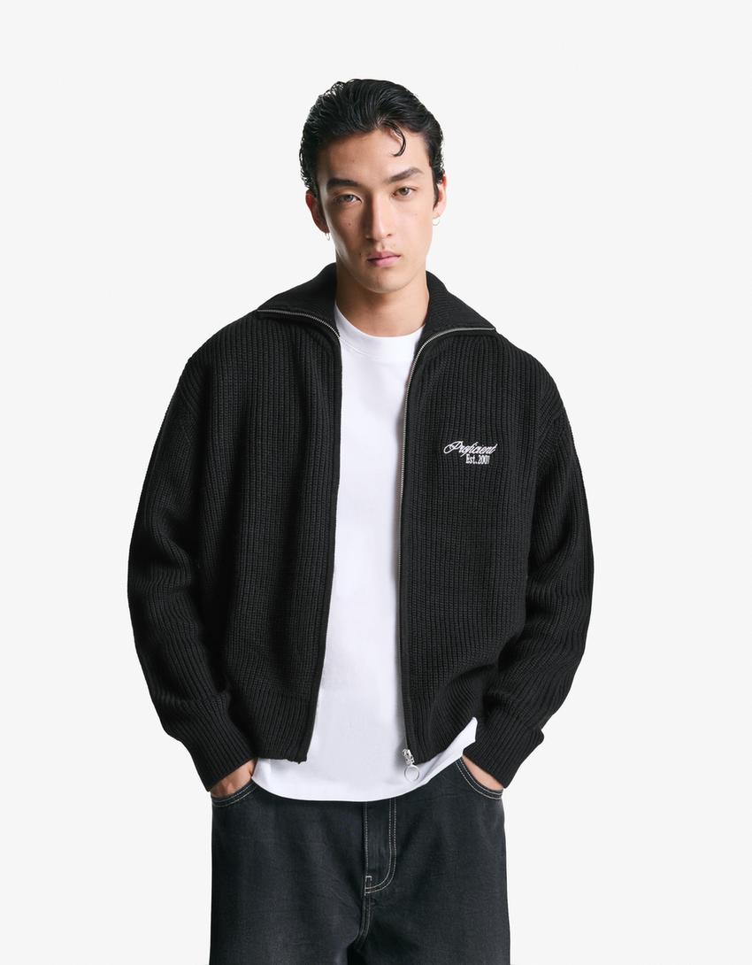 Veste zippée brodée-Noir-0