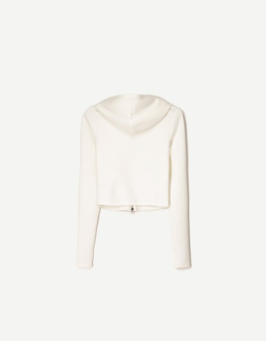 Zip-up modal blend hoodie-Cream-5