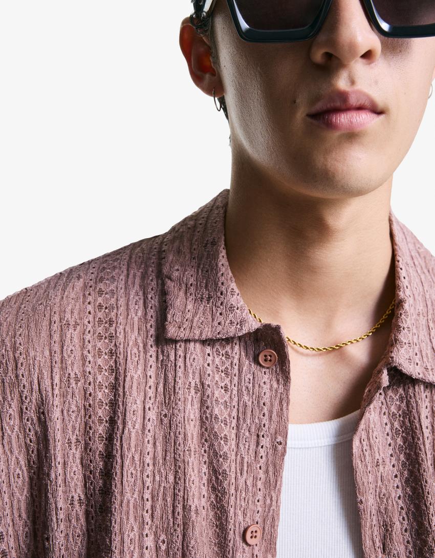 Camisa manga corta calados-Rosa