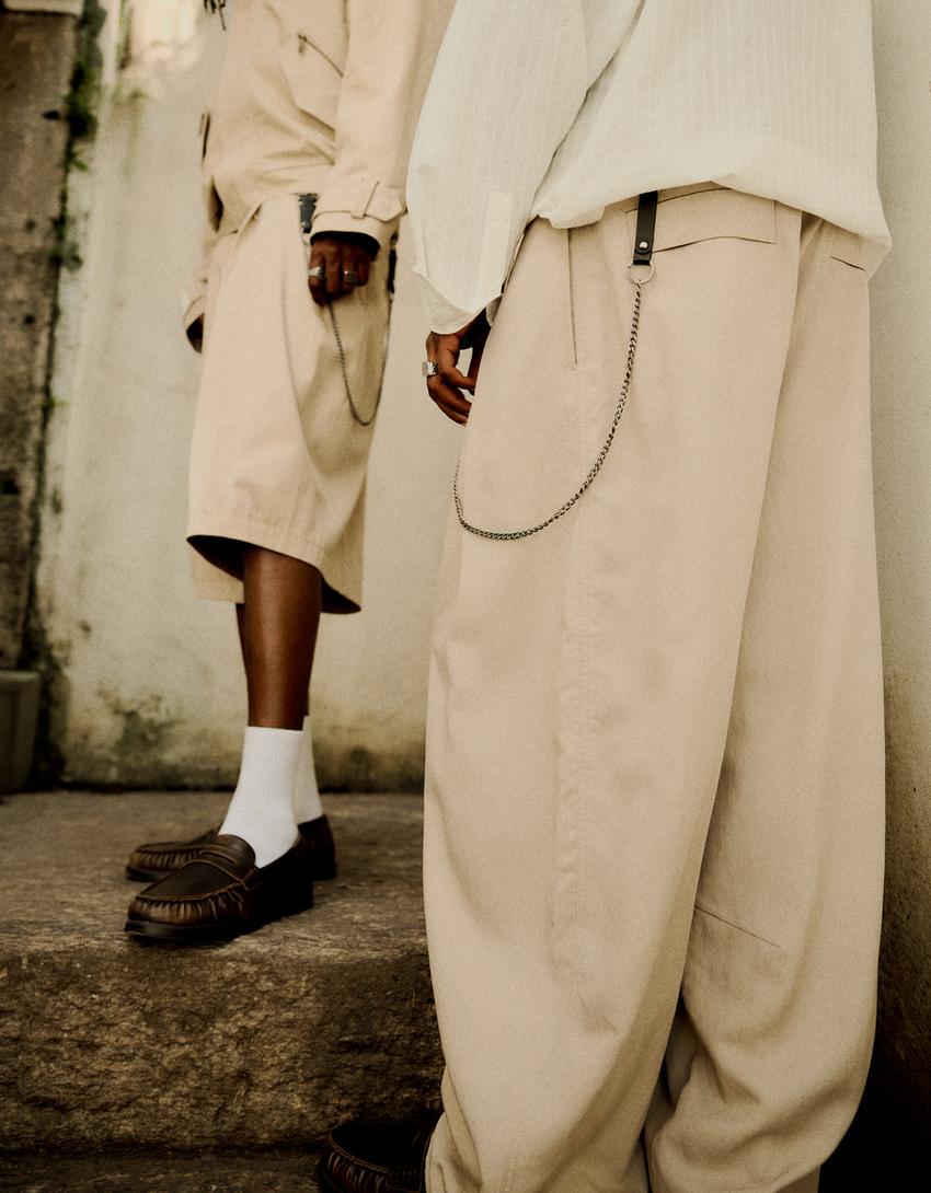 Super baggy trousers with darts-Sand