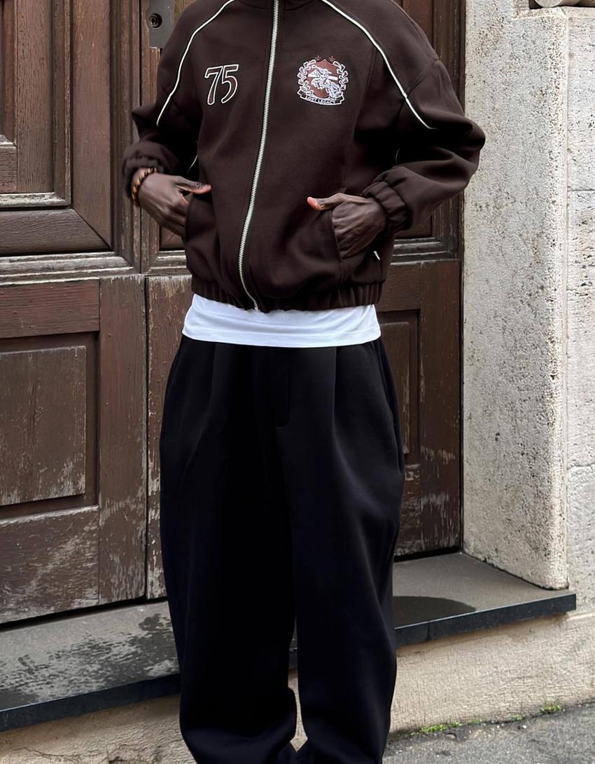 Blouson en tissu avec écusson-Marron